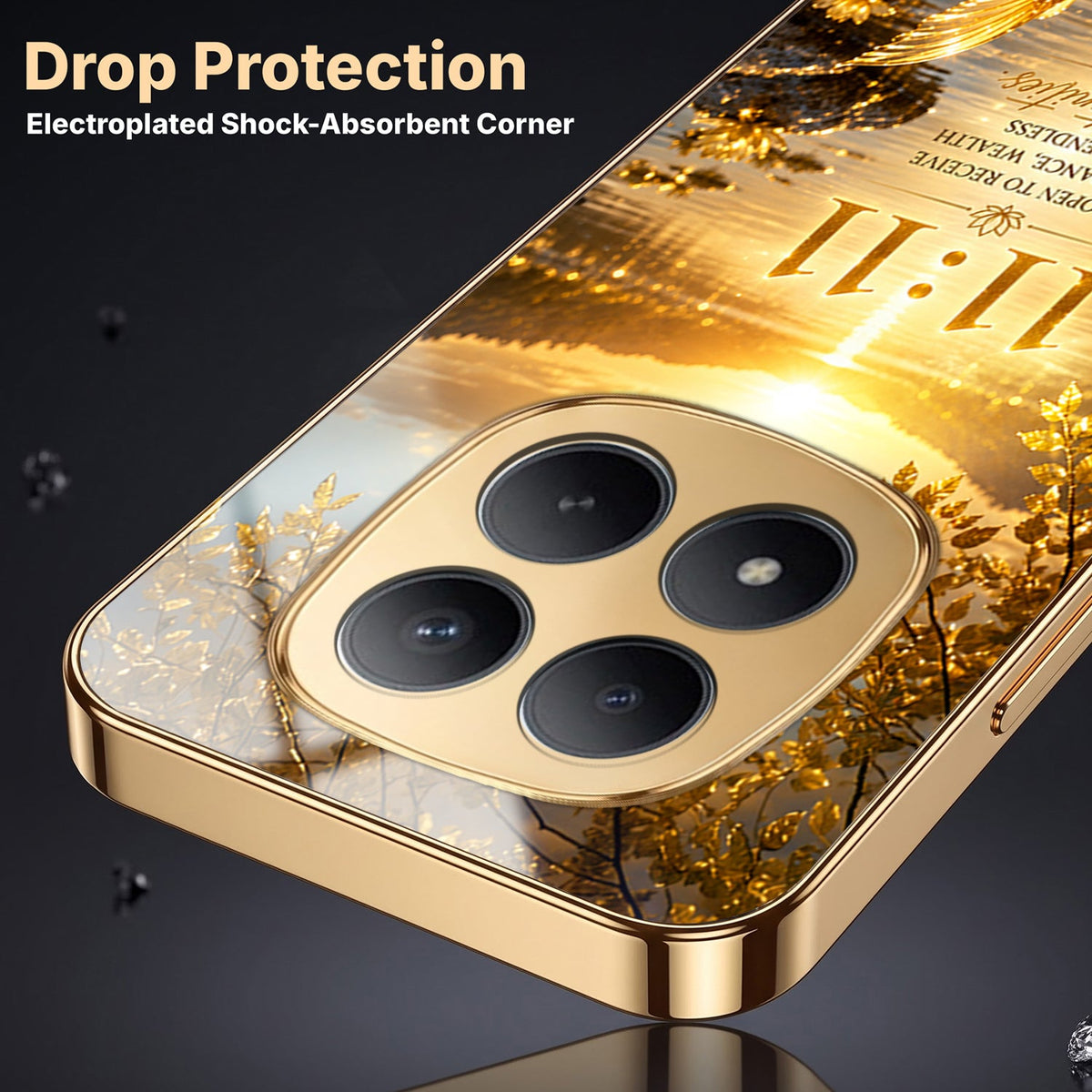 Redmi Note 15 Pro+ 5G 11:11 Manifestation Gold Electroplated Glass Phone Back Case