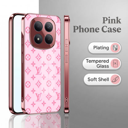 Redmi Note 15 Pro+ 5G Luxury Monogram Pink Electroplated Glass Phone Back Case
