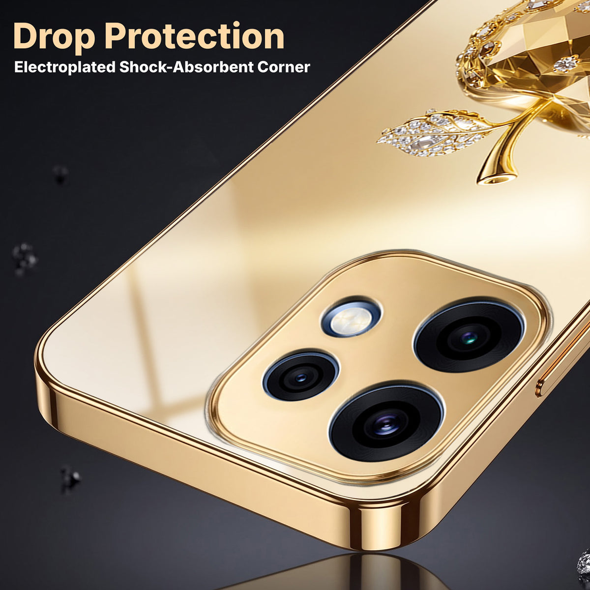 Oppo Reno 16 5G Golden Apple Gold Electroplated Glass Phone Back Case