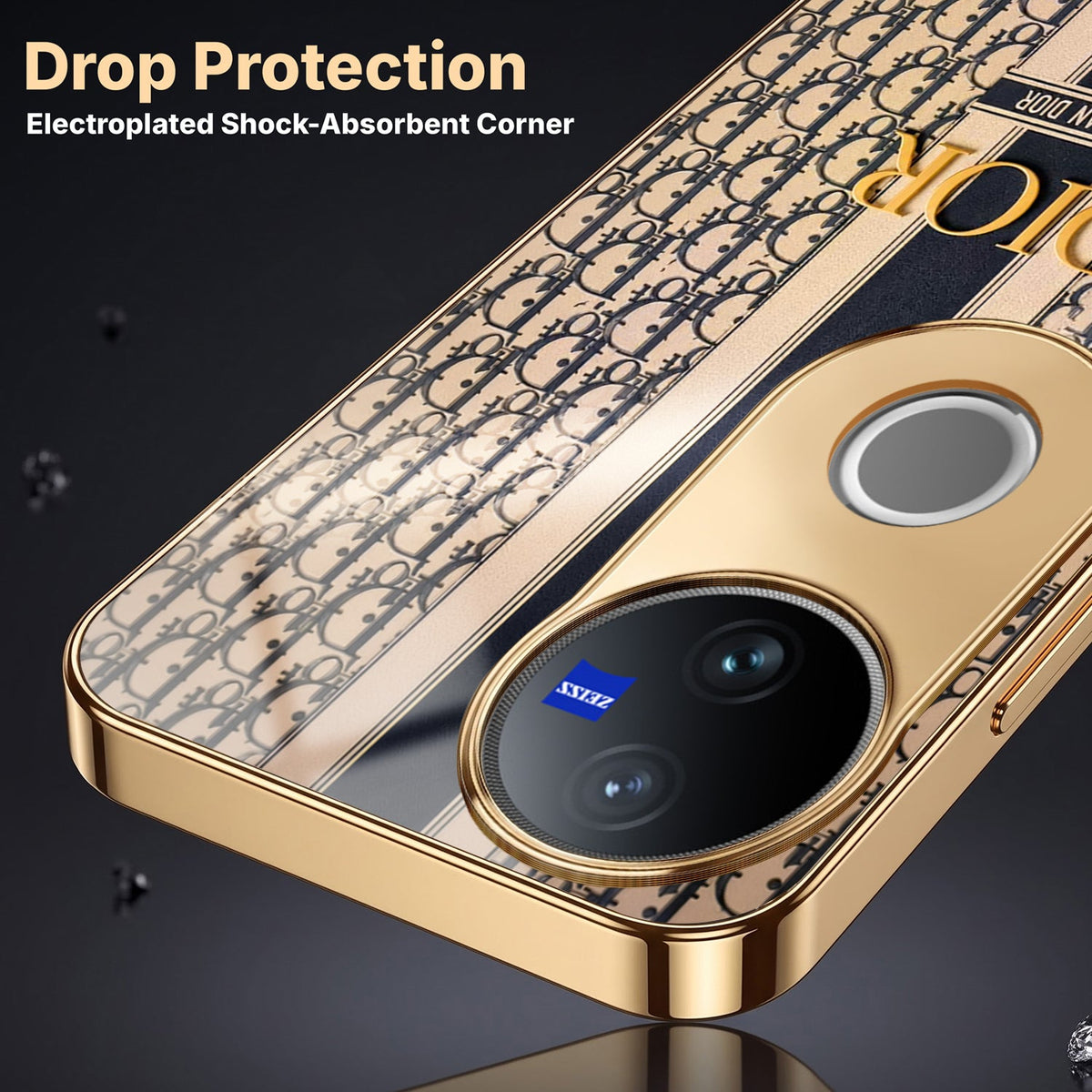 Vivo V50 5G Luxury Dior Gold Electroplated Glass Phone Back Case