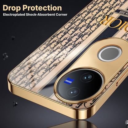 Vivo V50 5G Luxury Dior Gold Electroplated Glass Phone Back Case