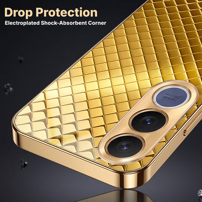 Vivo V70 FE 5G Golden Criss Cross Gold Electroplated Glass Phone Back Case