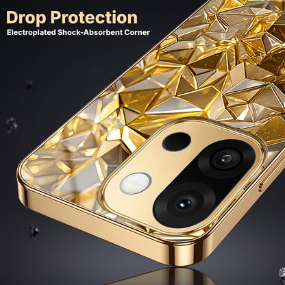 OnePlus 13s 5G Golden Diamond Shatter Gold Electroplated Glass Phone Back Case