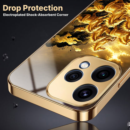 Oppo Reno 15 5G Celestial Seven Horses Gold Electroplated Glass Phone Back Case