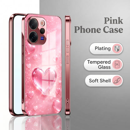 Vivo V70 5G Luxury 3D Jelly Heart Pink Electroplated Glass Phone Back Case