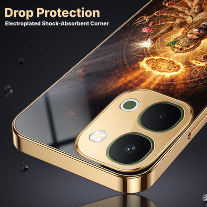 Vivo T5x 5G Lord Narasimha Gold Electroplated Glass Phone Back Case