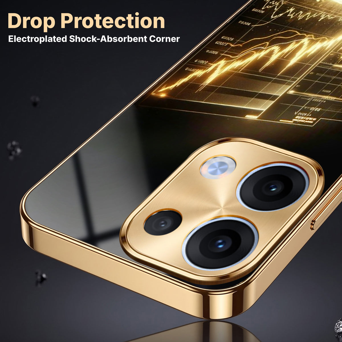 Oppo Reno 13 5G Luxury Wealth Trader Gold Electroplated Glass Phone Back Case