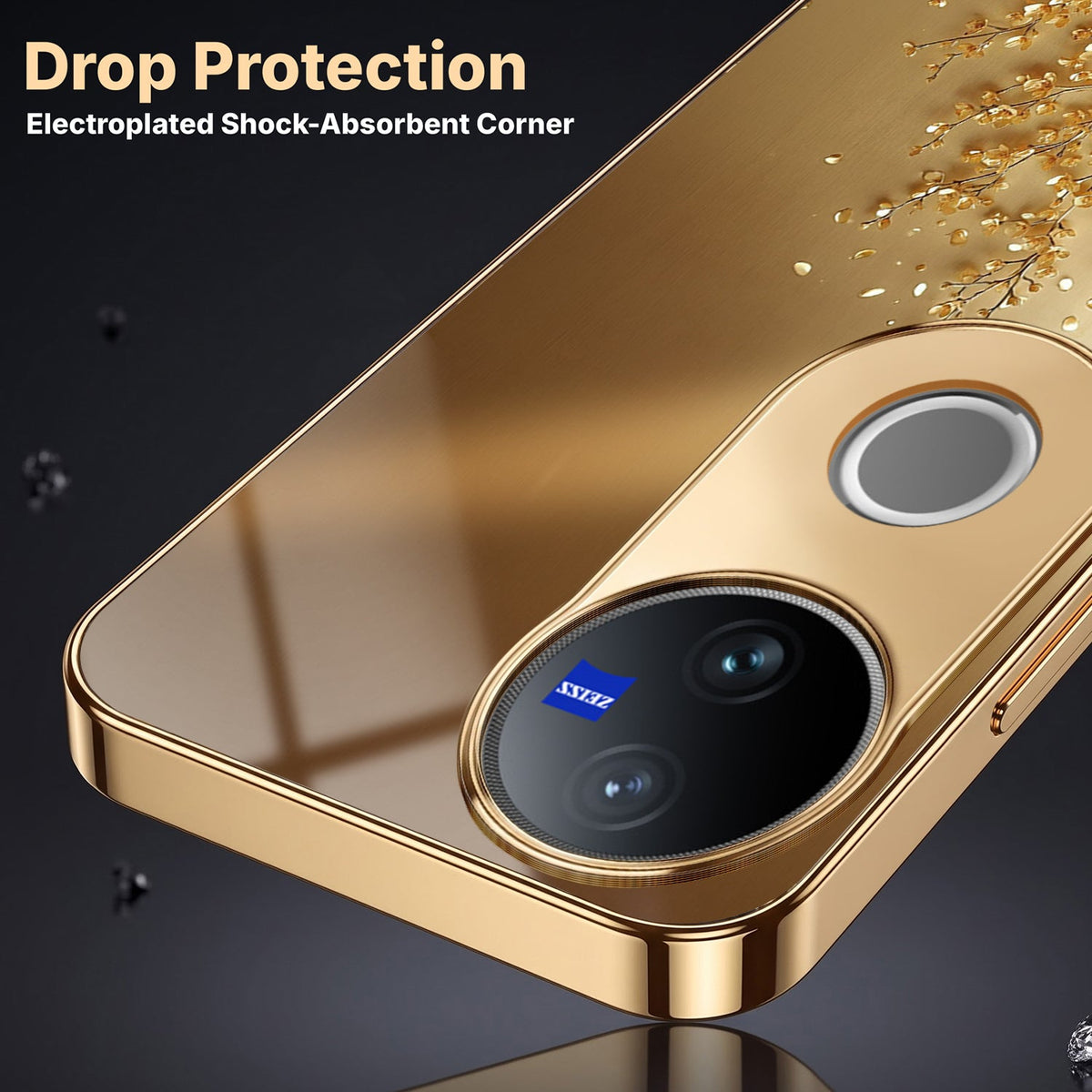 Vivo V50 5G Golden Tree Gold Electroplated Glass Phone Back Case