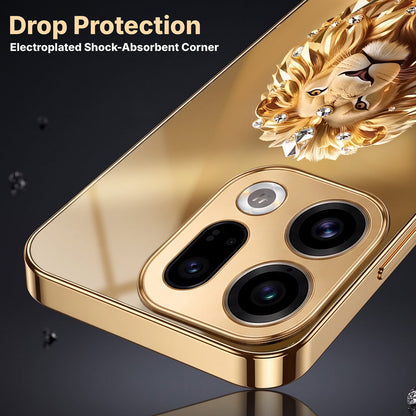 Oppo Find X9 5G Luxury Lion Gold Electroplated Glass Phone Back Case
