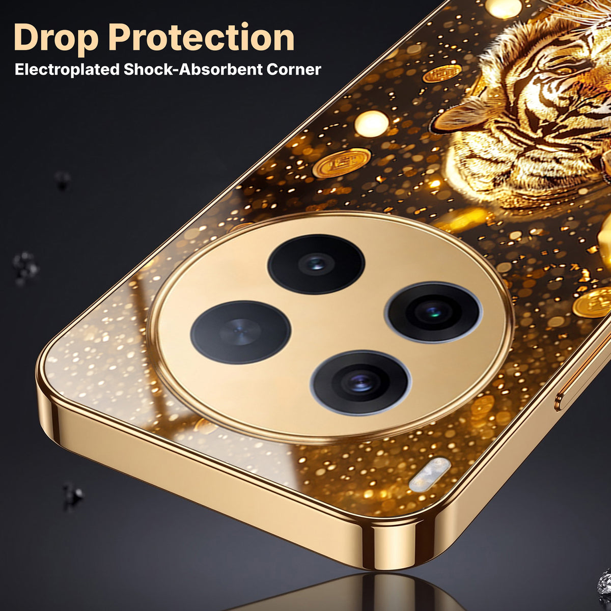 Vivo X300 Pro 5G Luxury Tiger Gold Electroplated Glass Phone Back Case