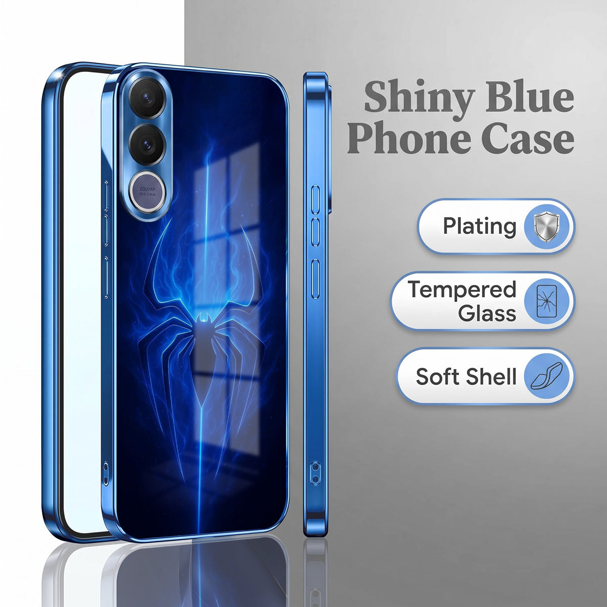 Vivo V70 FE 5G Neon Spider Blue Electroplated Glass Phone Back Case