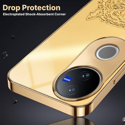 Vivo V50 5G Golden Tiger Face Gold Electroplated Glass Phone Back Case