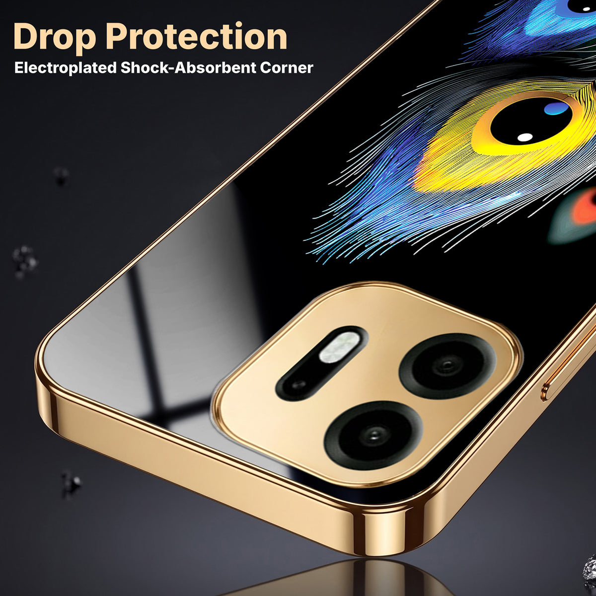 OnePlus N6 5G Multi-Feather Peacock Gold Electroplated Glass Phone Back Case