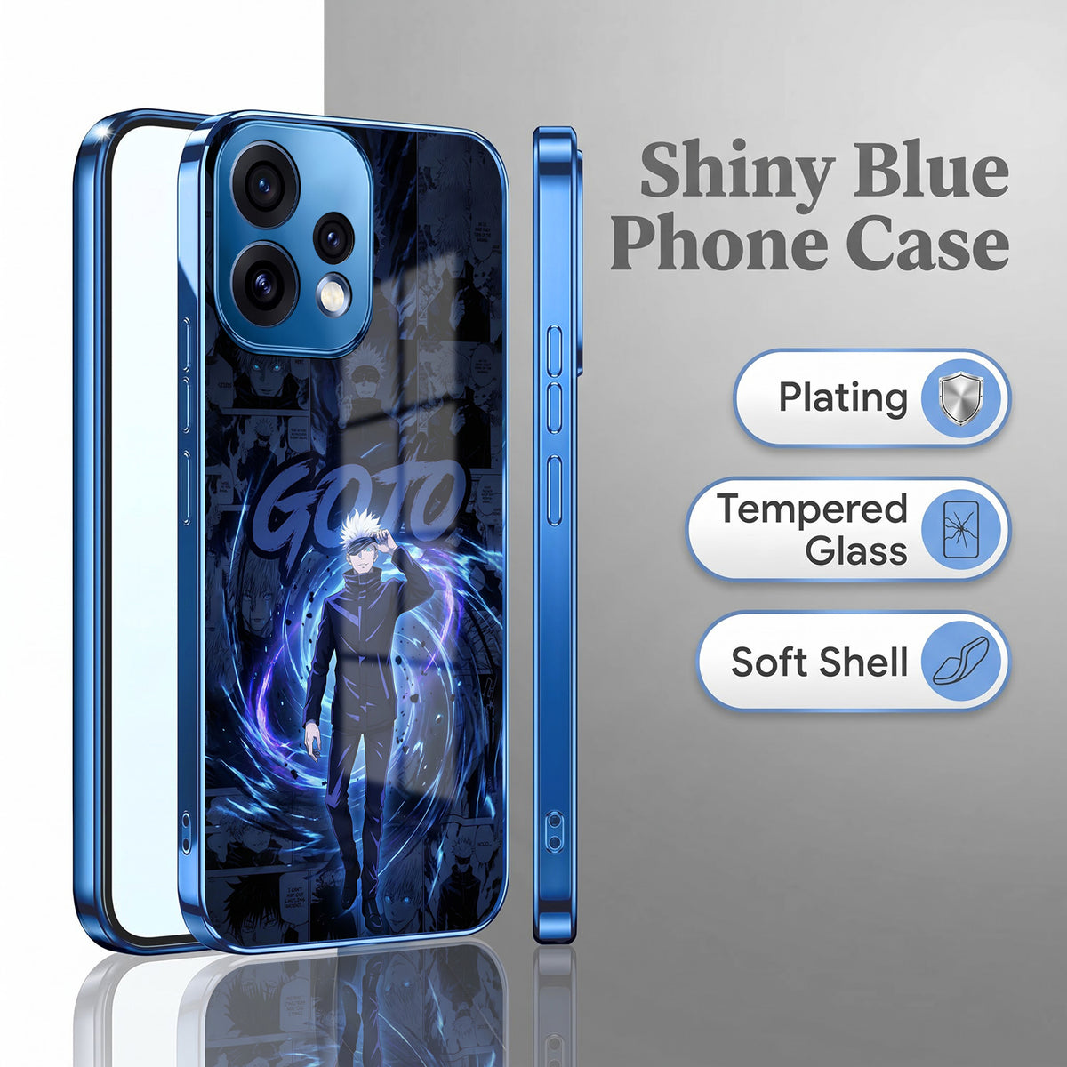 Oppo Reno 15 5G Jujutsu Kaisen Blue Electroplated Glass Phone Back Case