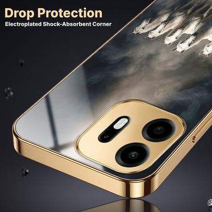 OnePlus N6 5G Running Horses Gold Electroplated Glass Phone Back Case