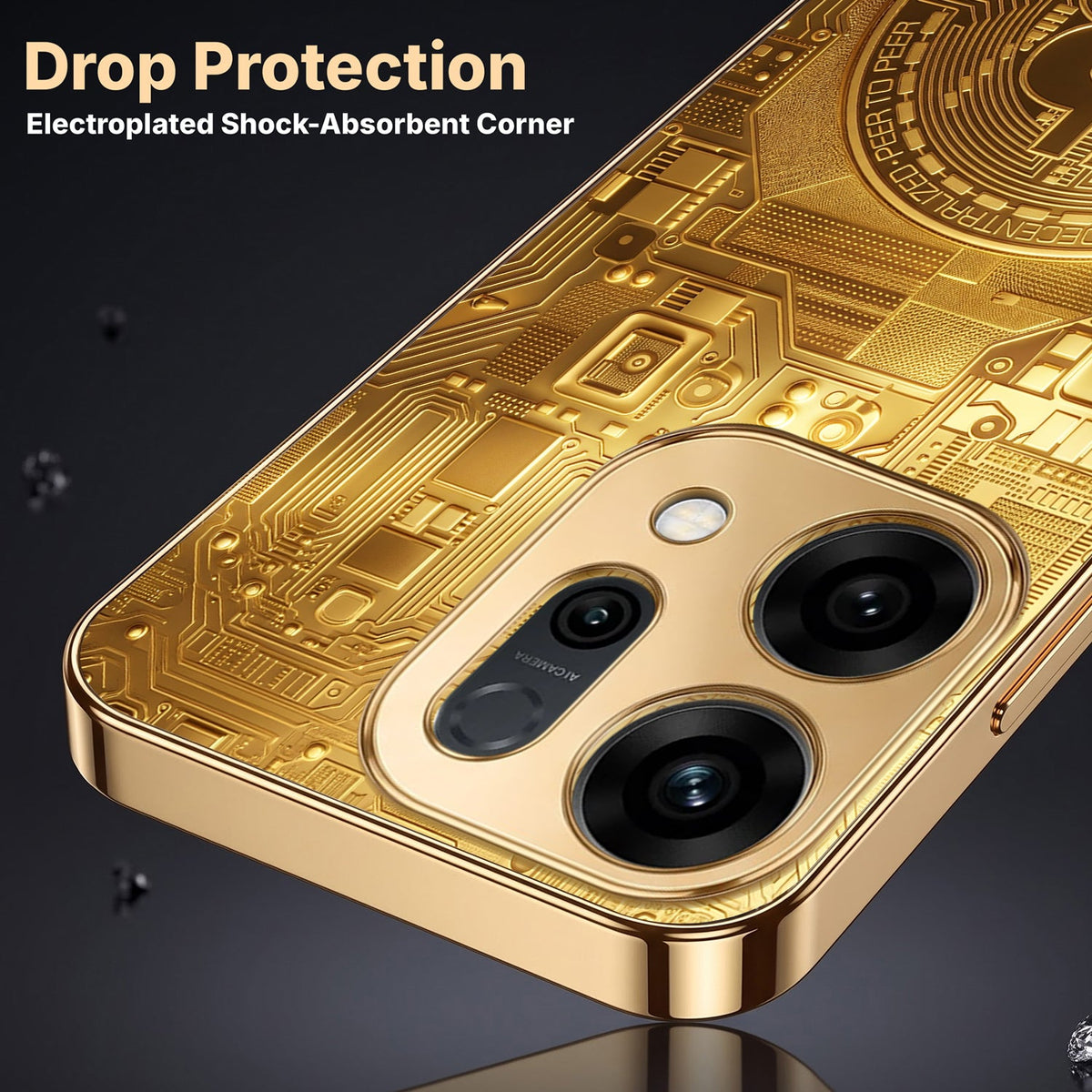 Oppo Reno 14 5G Bitcoin Gold Electroplated Glass Phone Back Case