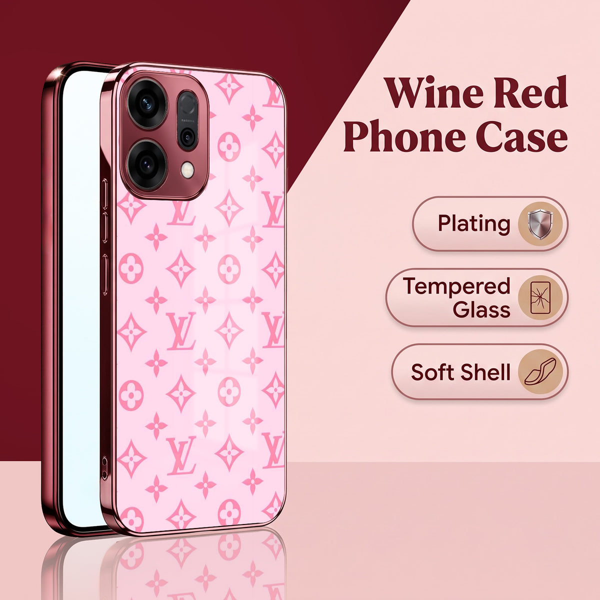 Oppo Reno 14 5G Luxury Monogram Pink Electroplated Glass Phone Back Case