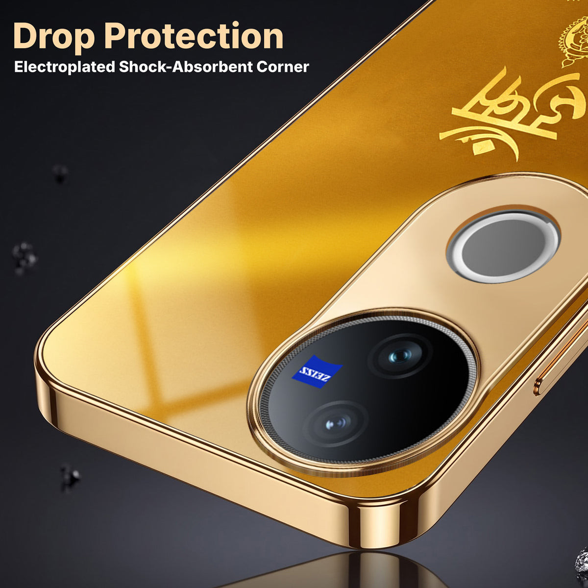 Vivo V50 5G Shree Lakshmi Divine Gold Electroplated Glass Phone Back Case