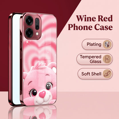 Oppo Reno 14 5G Luxury Cute Teddy Pink Electroplated Glass Phone Back Case