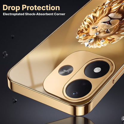 Redmi Note 17 5G Luxury Lion Gold Electroplated Glass Phone Back Case