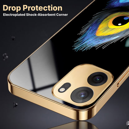 OnePlus Nord CE6 5G Multi-Feather Peacock Gold Electroplated Glass Phone Back Case