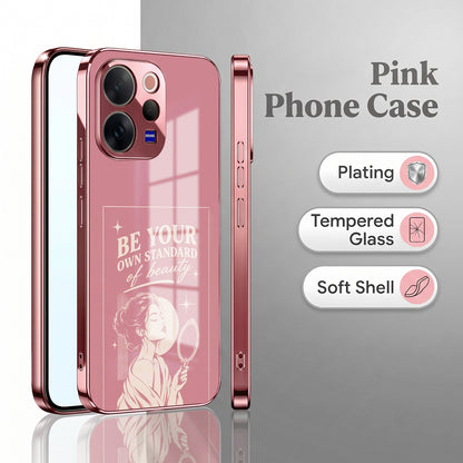 Vivo V70 5G Luxury Aesthetic Girl Pink Electroplated Glass Phone Back Case