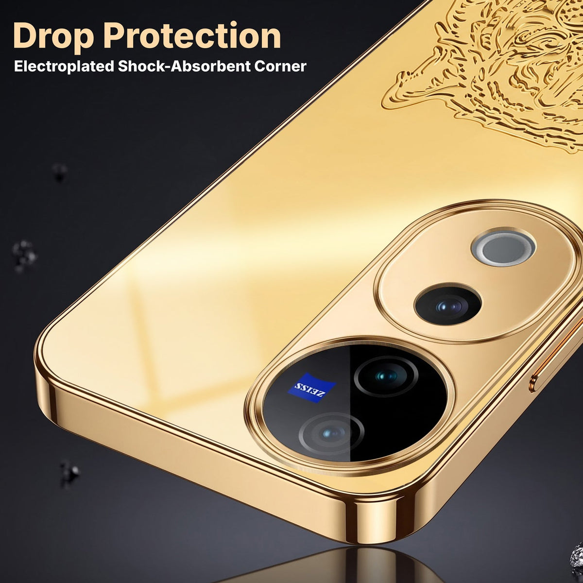 Vivo V40 Pro 5G Golden Tiger Face Gold Electroplated Glass Phone Back Case