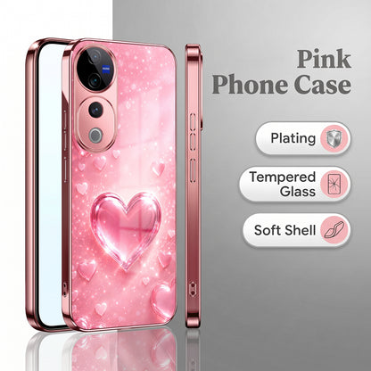 Vivo V40 Pro 5G Luxury 3D Jelly Heart Pink Electroplated Glass Phone Back Case