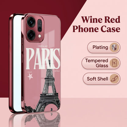 Oppo Reno 14 5G Luxury Paris Tower Pink Electroplated Glass Phone Back Case