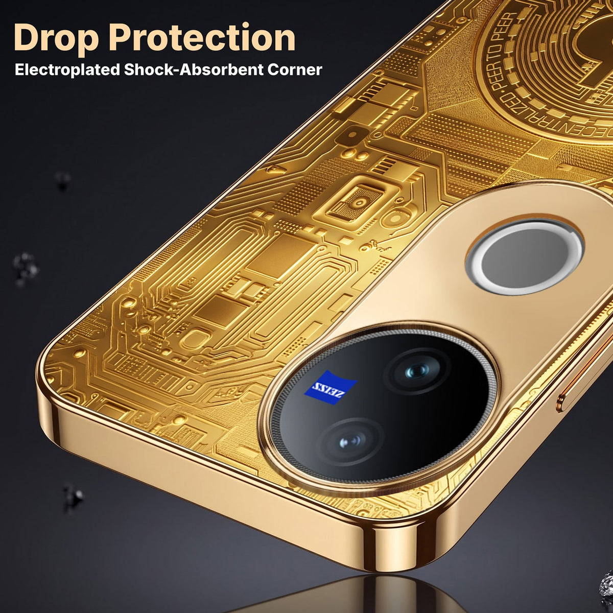 Vivo V50 5G Bitcoin Gold Electroplated Glass Phone Back Case