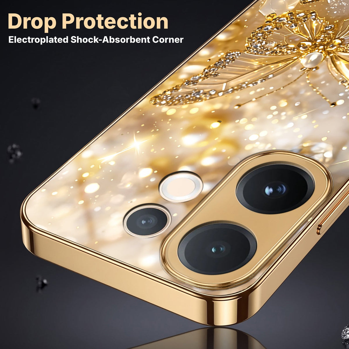 Vivo V60e 5G Golden Butterfly Gold Electroplated Glass Phone Back Case