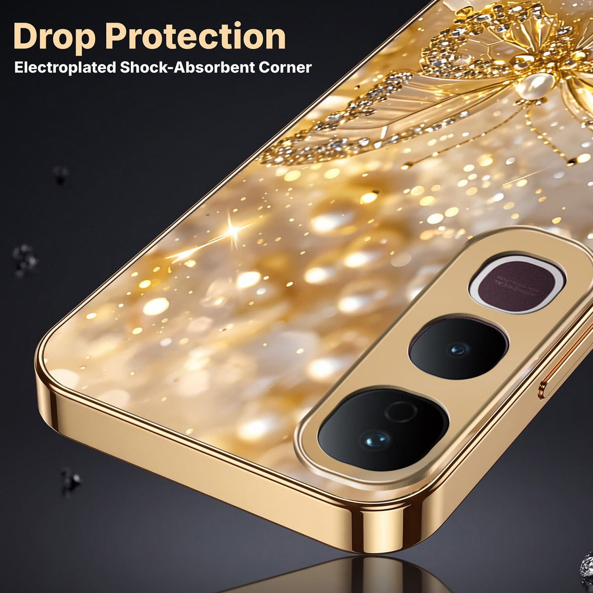 Vivo Y400 Pro 5G Golden Butterfly Gold Electroplated Glass Phone Back Case