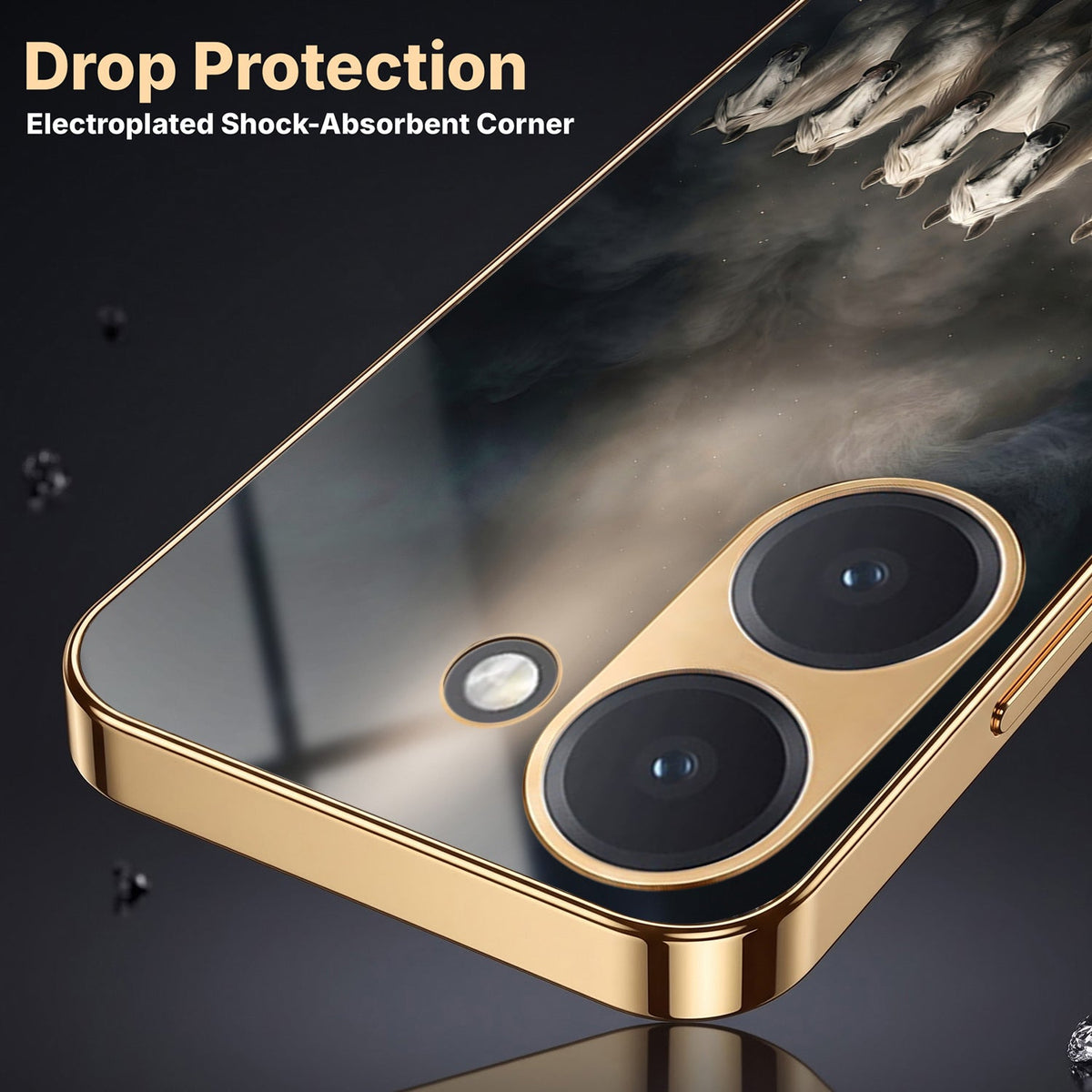 Poco X8 Pro 5G Running Horses Gold Electroplated Glass Phone Back Case