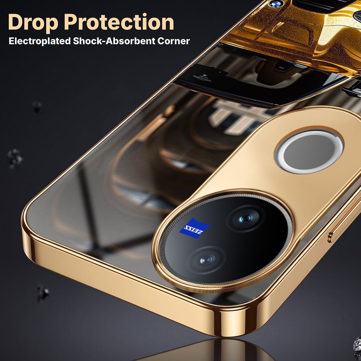 Vivo V50 5G Golden BMW Gold Electroplated Glass Phone Back Case