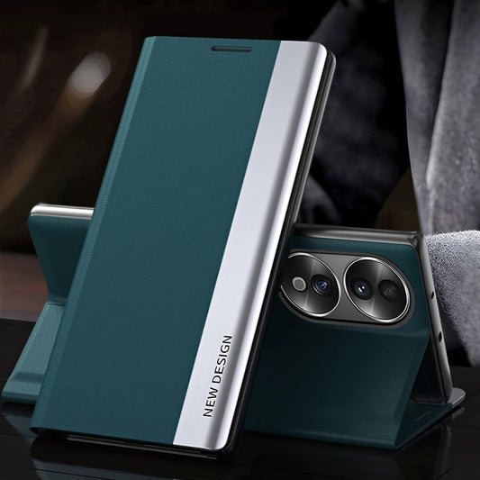 A green and black flip leather case for the Vivo V40 Pro 5G smartphone