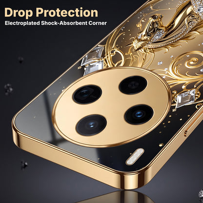 Vivo X300 5G Luxury Horse Texture Gold Electroplated Glass Phone Back Case