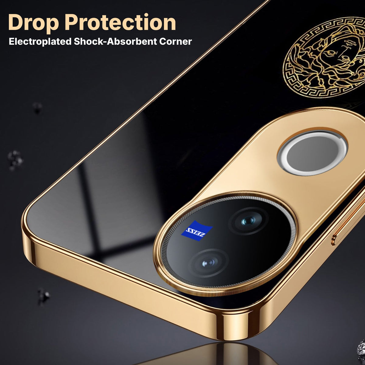 Vivo V50 5G Medusa Head Gold Electroplated Glass Phone Back Case
