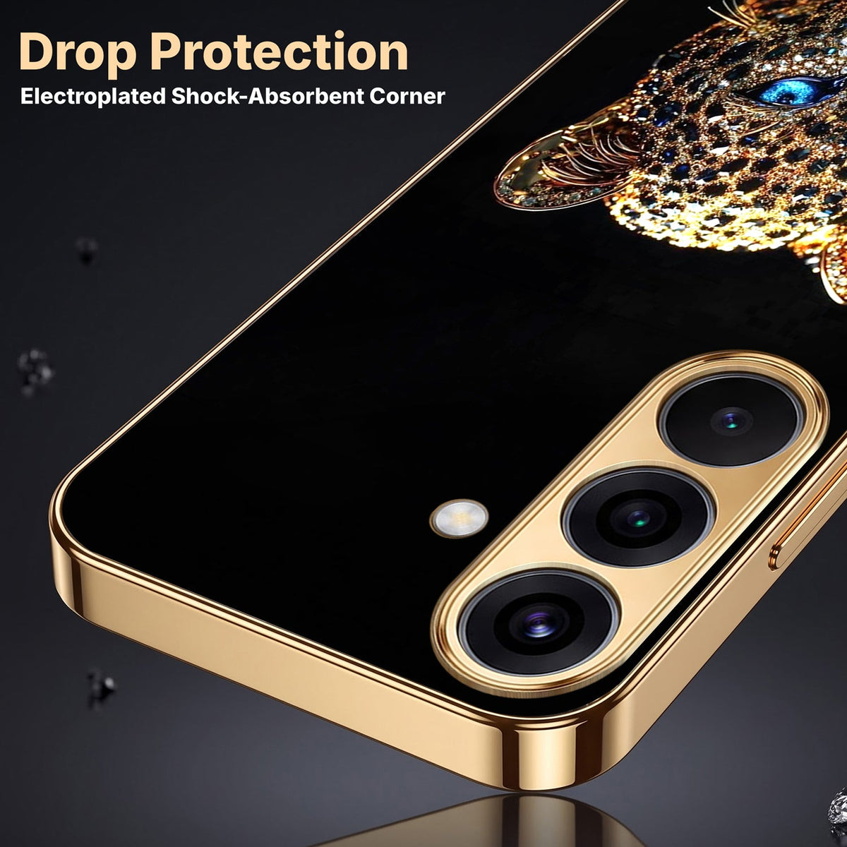 Samsung Galaxy A56 5G Panther Gold Electroplated Glass Phone Back Case