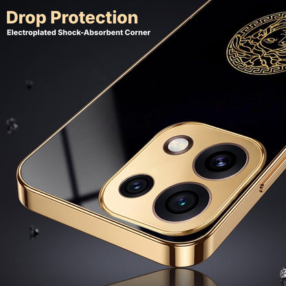 Oppo Reno 16C 5G Medusa Head Gold Electroplated Glass Phone Back Case