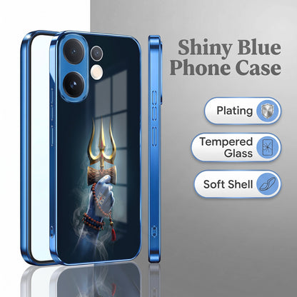 Vivo V60 5G Divine Shiva Trisul Blue Electroplated Glass Phone Back Case