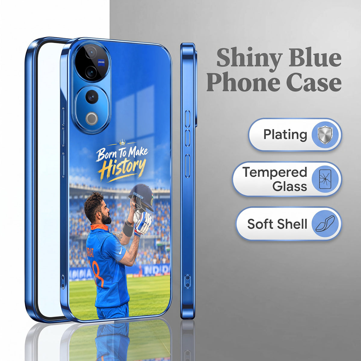Vivo V40 Pro 5G Born TO Make History Blue Electroplated Glass Phone Back Case