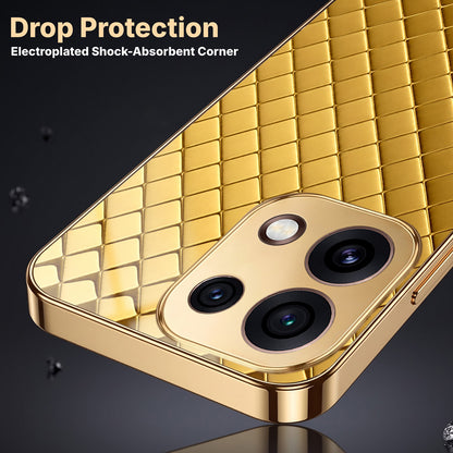 Oppo Reno 16C 5G  Golden Criss Cross Gold Electroplated Glass Phone Back Case