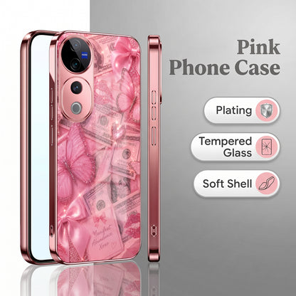 Vivo V40 Pro 5G Luxury Dollar Butterfly Pink Electroplated Glass Phone Back Case