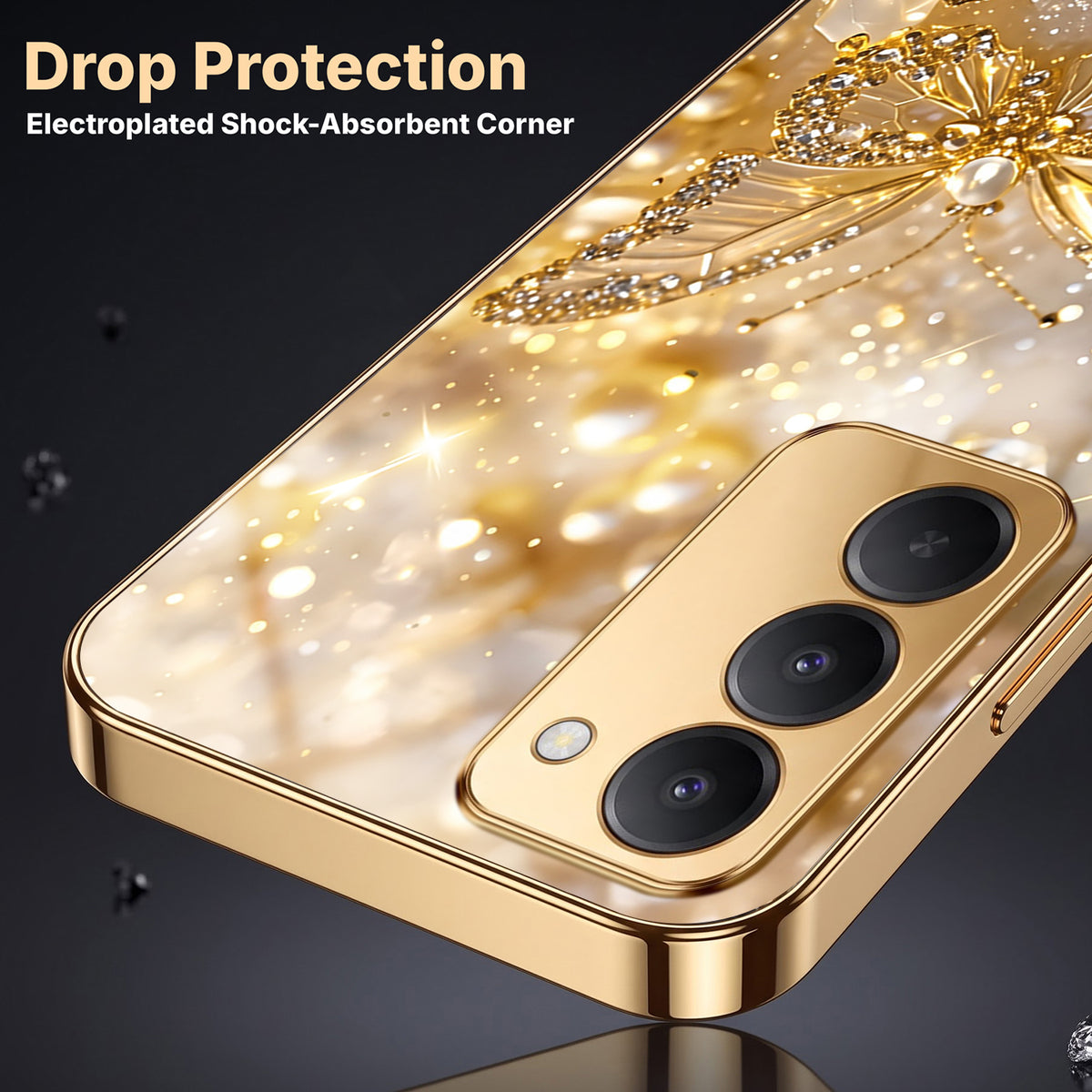 Redmi 15 5G Golden Butterfly Gold Electroplated Glass Phone Back Case