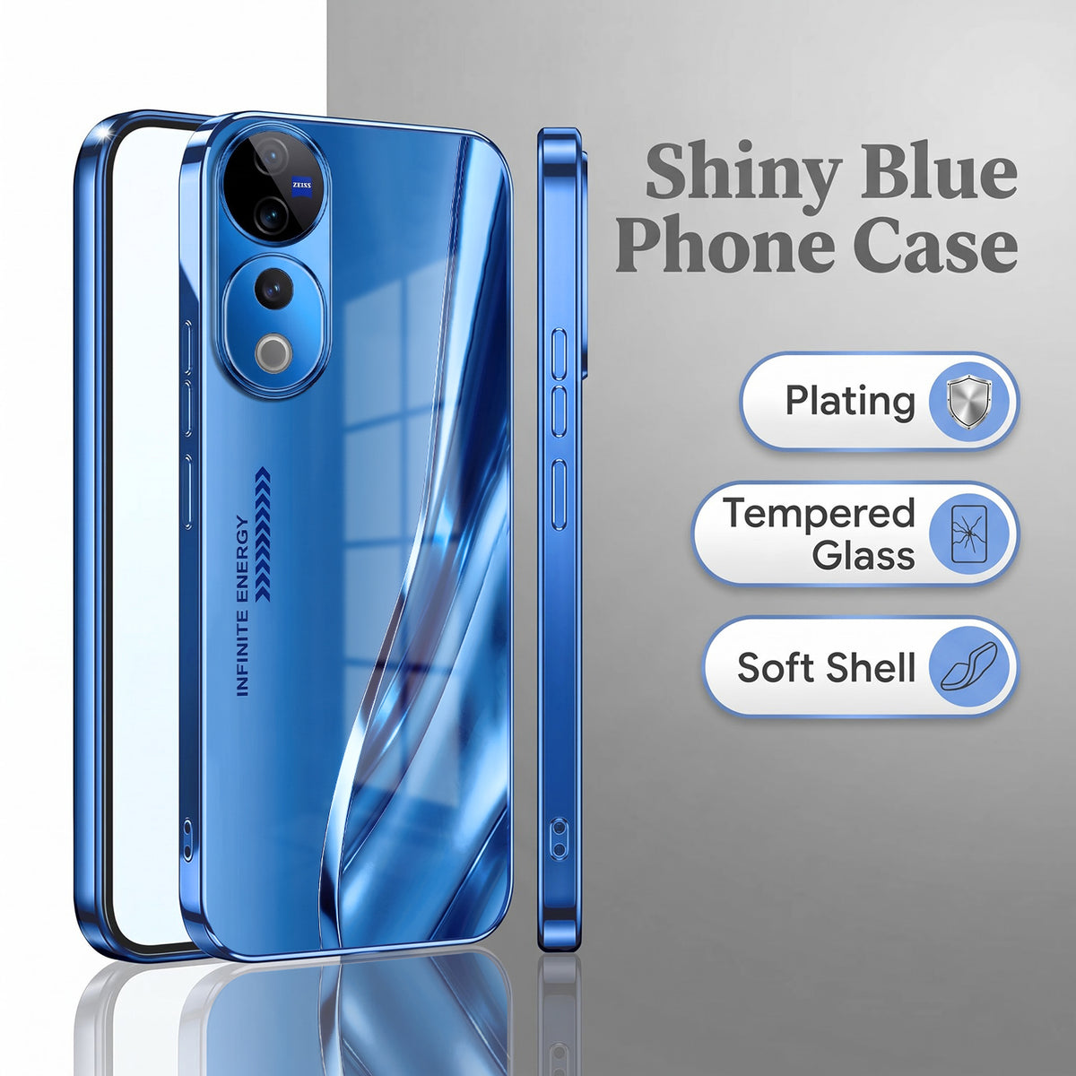Vivo V40 Pro 5G Luxury Infinity Energy Blue Electroplated Glass Phone Back Case