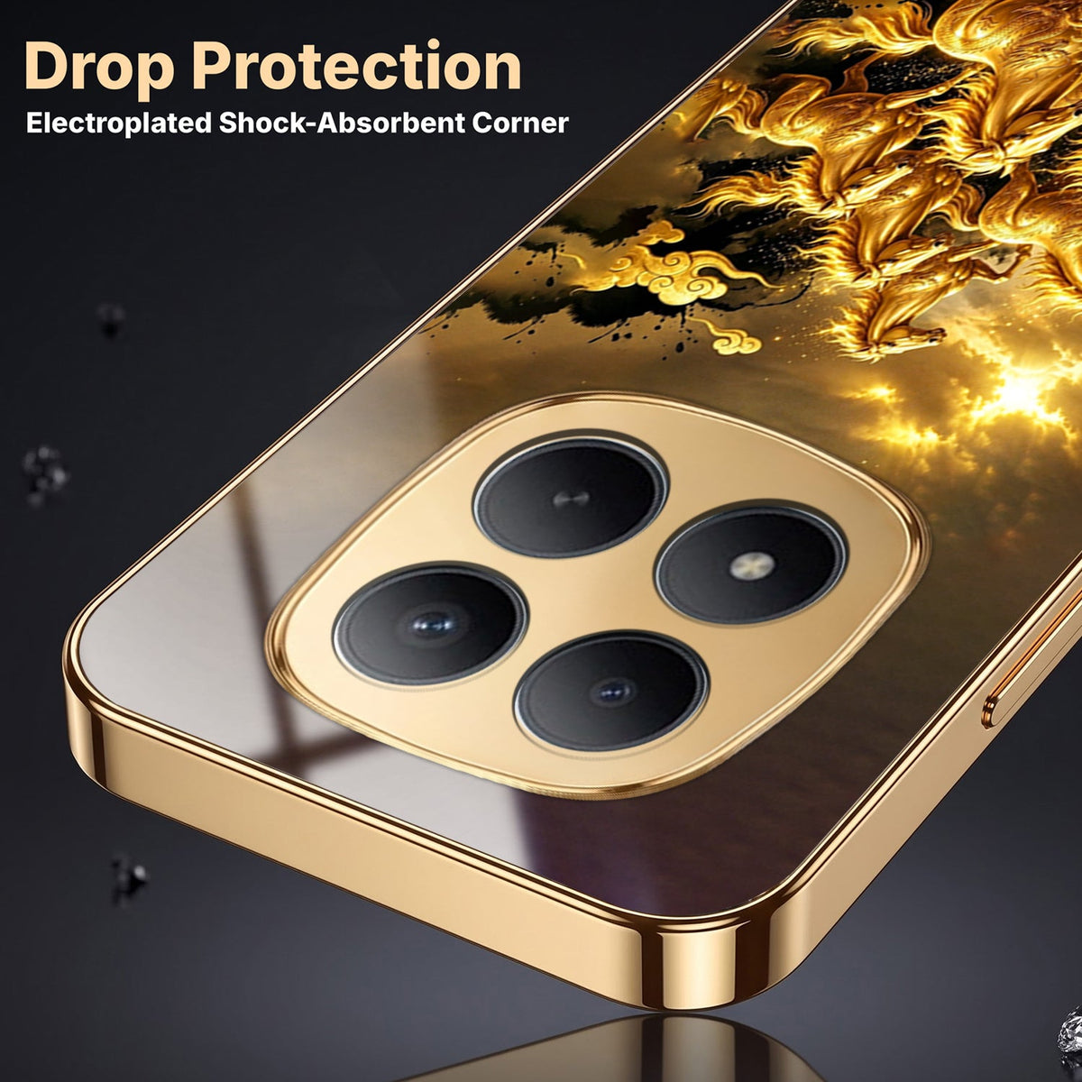 Redmi Note 15 Pro+ 5G Celestial Seven Horses Gold Electroplated Glass Phone Back Case