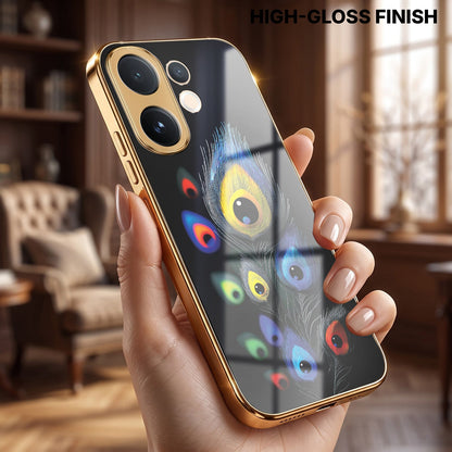 Vivo V60 5G Premium Peacock Feather Gold Electroplated Glass Phone Back Case