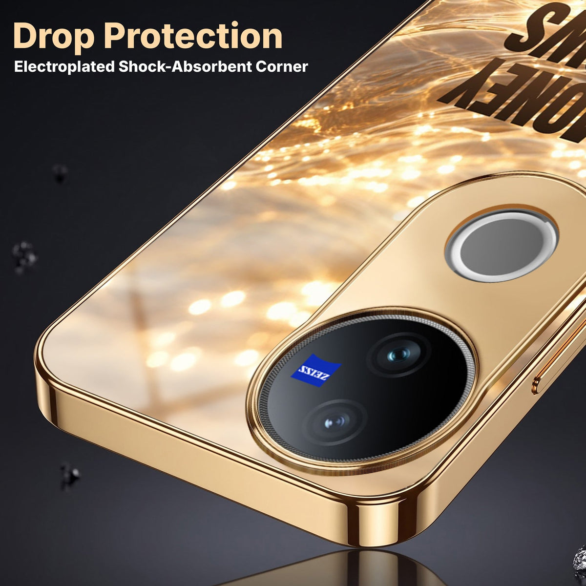 Vivo V50 5G Money Flows To Me Gold Electroplated Glass Phone Back Case