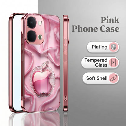 Vivo T5x 5G Luxury Apple Logo Pink Electroplated Glass Phone Back Case