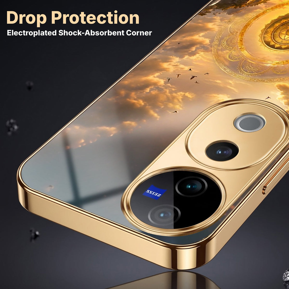 Vivo V40 Pro 5G Celestial Seven Horses Gold Electroplated Glass Phone Back Case